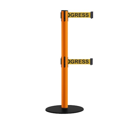 Retractable Dbl Belt 2.5 Orange Post , Low Base, 9' Clea...Belt